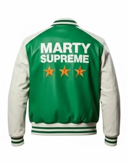 Marty Supreme Green Varsity Leather Jacket