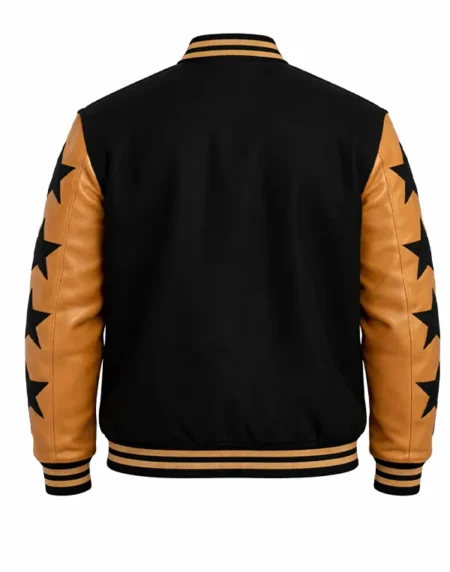 Marty Supreme Mens Black and Brown Stars Varsity Jacket Back