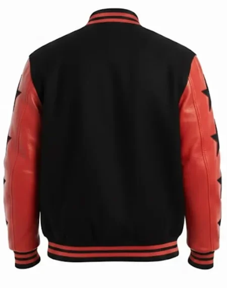 Marty Supreme Mens Black and Red Stars Varsity Jacket Back