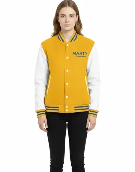 Marty Supreme Varsity Yellow and White Jacket