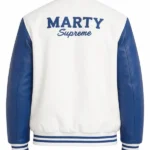 Marty Supreme White & Blue Varsity Jacket Back
