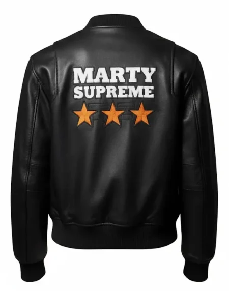 Marty Supreme Womens Black Bomber Leather Jacket Back