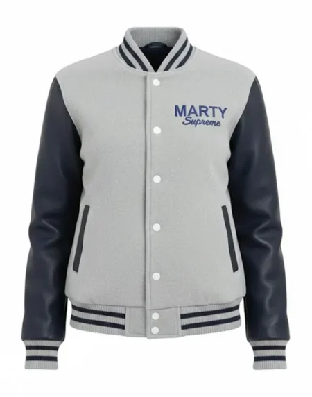 Marty Supreme Womens Gray and Navy Blue Varsity Jacket