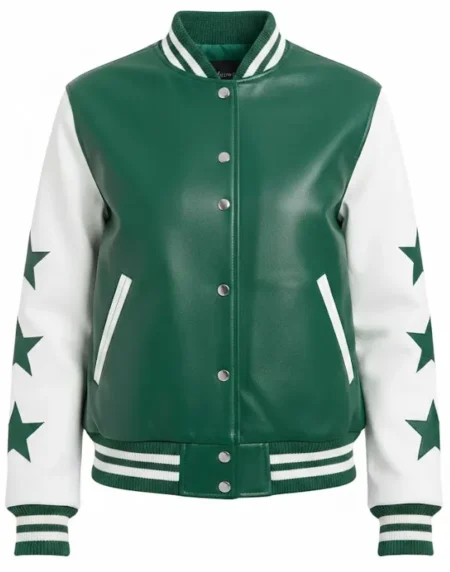 Marty Supreme Womens White and Green Varsity Jacket