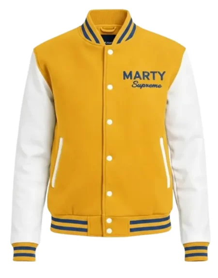 Marty Supreme Yellow and White Varsity Jacket