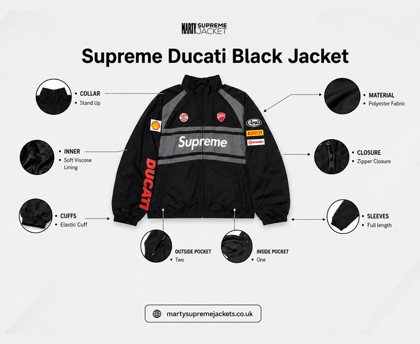 Supreme Ducati Jacket Black Infographic Image