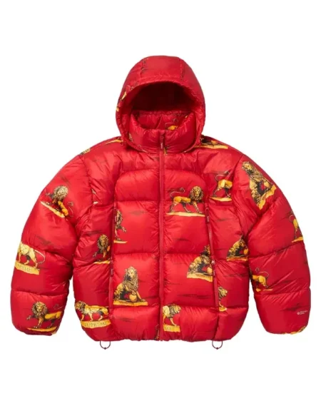 Supreme Lions Printed Featherweight Red Puffer Jacket