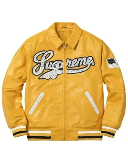 Supreme Yellow Leather Varsity Jacket