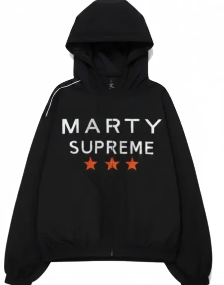 Timothée Chalamet Movie Marty Supreme Black Graphic Hooded Jacket