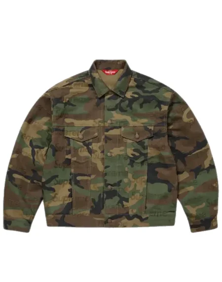 Jacquard Logos Denim Trucker Jacket Woodland Camo