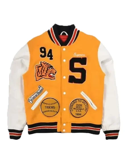 Supreme Tiger White and Yellow Varsity Jacket