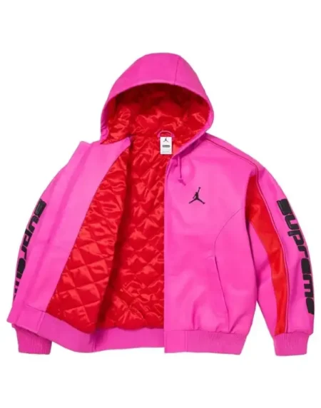 Supreme x Jordan Hooded Pink Leather Jacket
