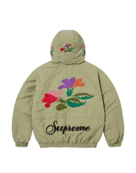 Supreme Needlepoint Hooded Olive Green Jacket