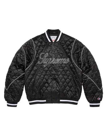 Supreme Quilted Black Varsity Jacket