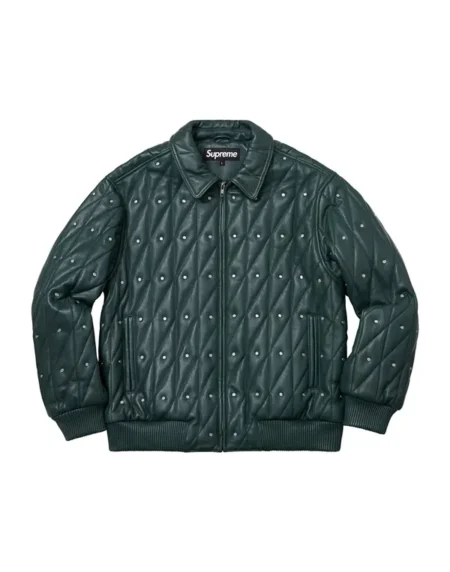 Supreme Quilted Studded Green Jacket